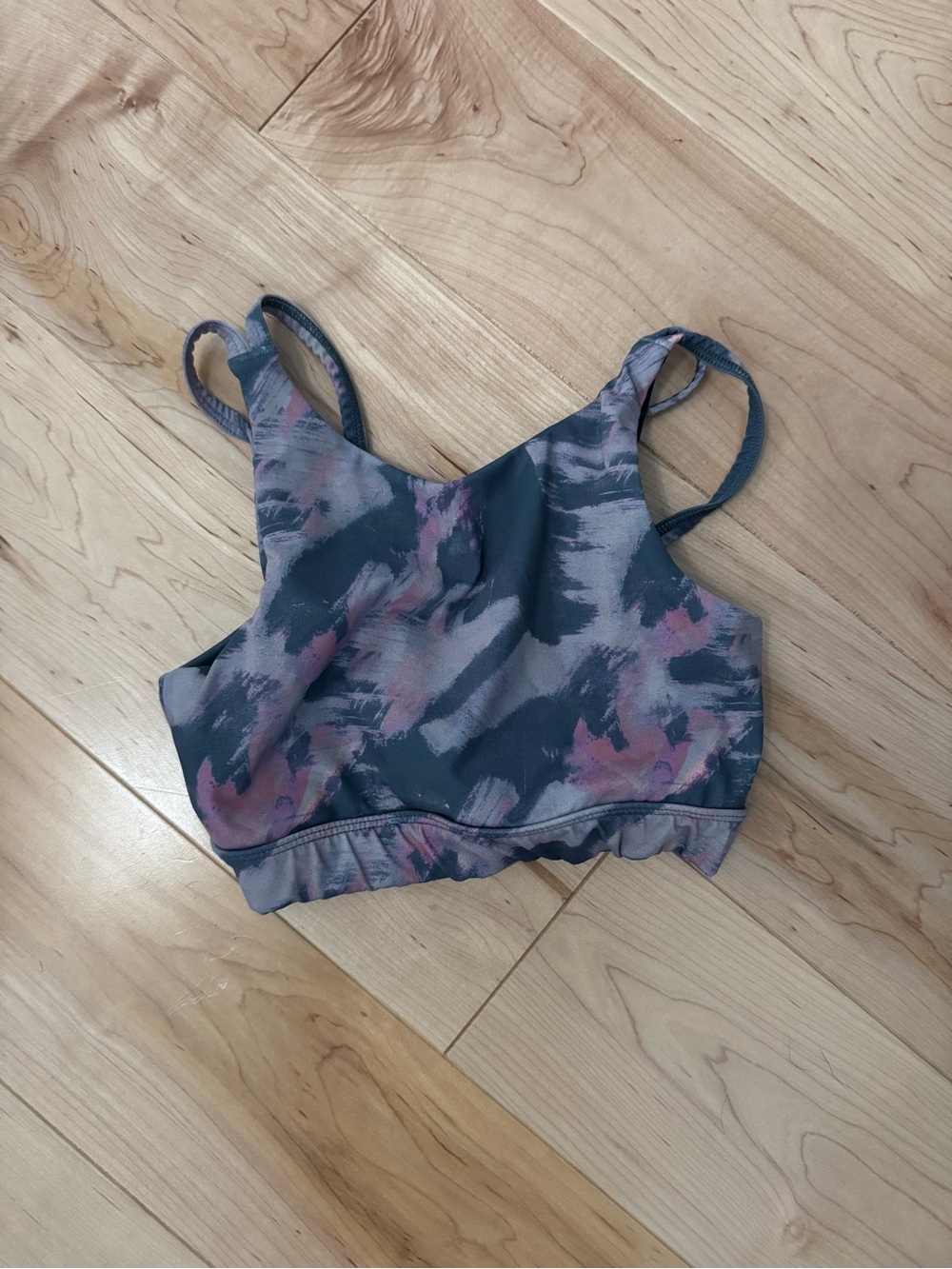 Zella Slate and Pink Brushprint High-Neck Sports Bra